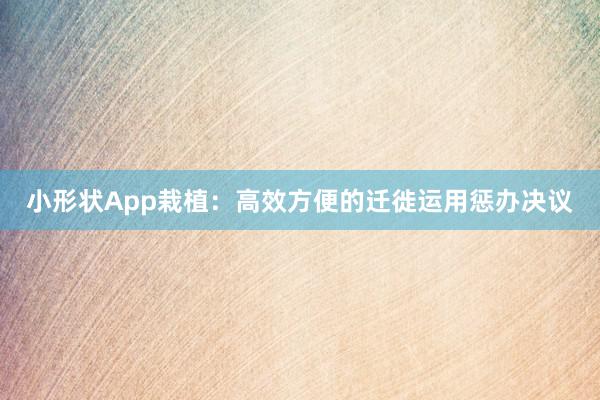 小形状App栽植:高效方便的迁徙运用惩办决议